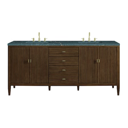 James Martin Vanities 72'' Double Vanity, Mid Century Walnut w/ 3 CM Parisien Bleu Quartz Top 485-V72-WLT-3PBL